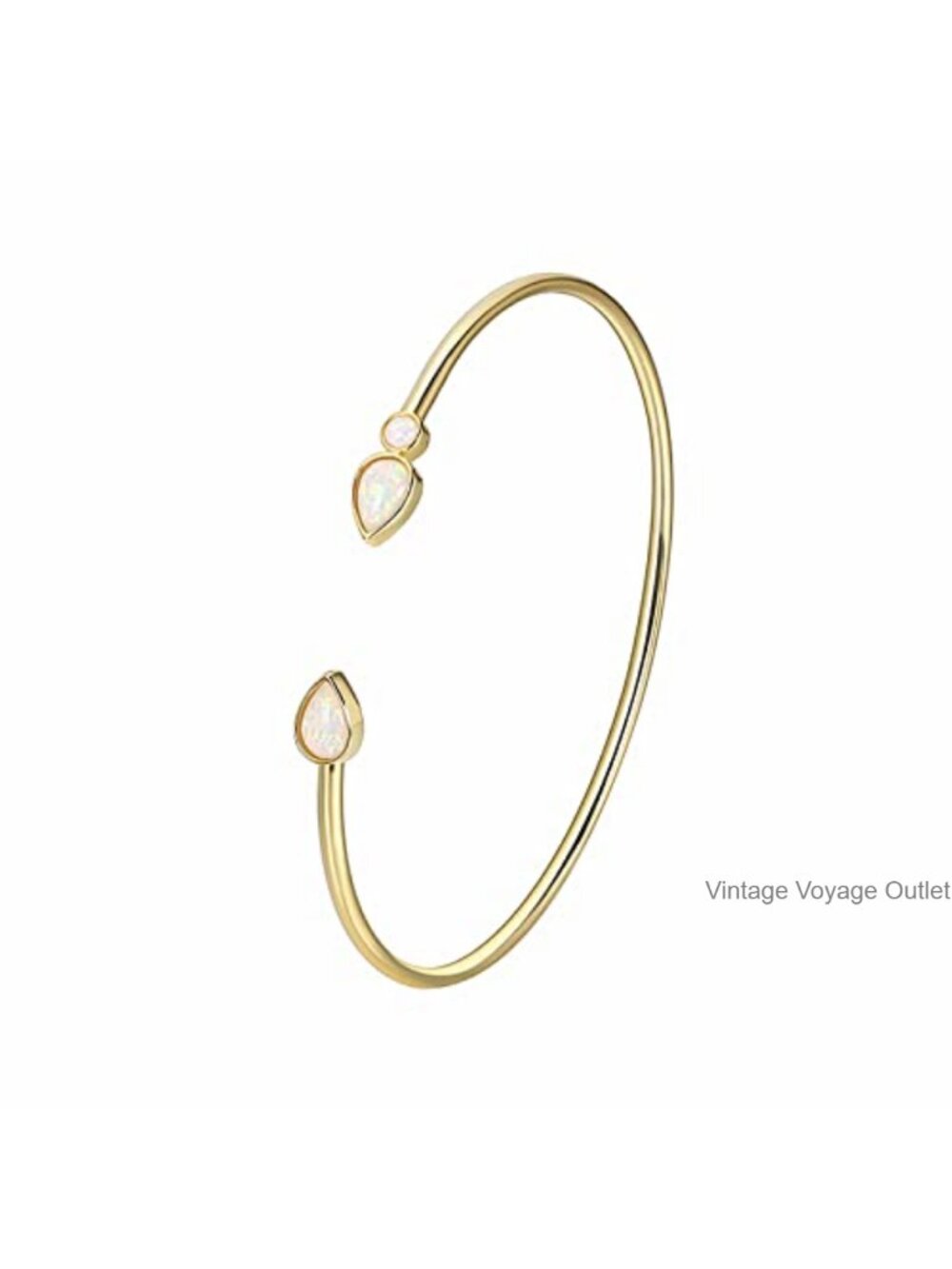 18K Gold Plated Opal Bangle Bracelet Adjustable Minimalist Cuff for Women